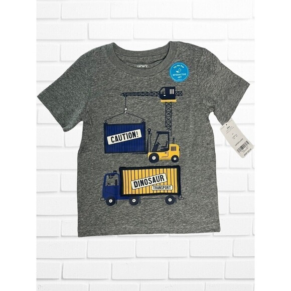 Carter's Boys 24M Trucks Dinosaur Construction Tee Top Gray T-shirt - Picture 1 of 7